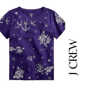 J. Crew Blue Silver Nautical Fitted Graphic T-Shirt Sz S EUC